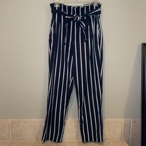 Paperbag High Rise Belted Striped Ankle Pants by H&M Size 8